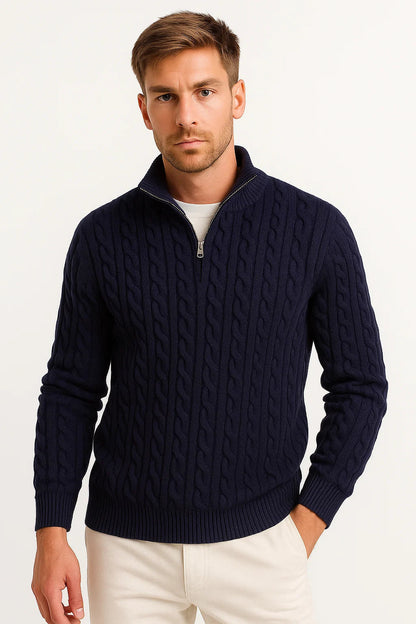 Men’s Spring Zip-Neck Cable Knit Sweater