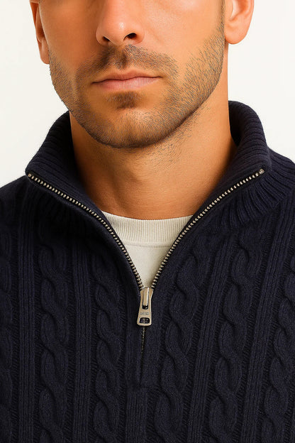 Men’s Spring Zip-Neck Cable Knit Sweater
