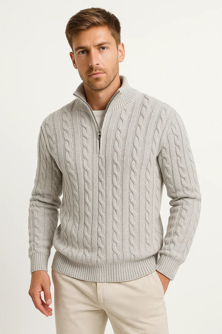 Men’s Spring Zip-Neck Cable Knit Sweater