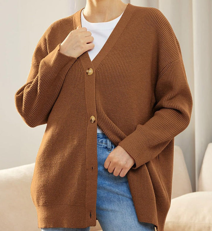 Cárdigan abotonado informal de punto de invierno para mujer