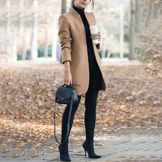 Abrigo clásico de invierno con solapa sastre para mujer