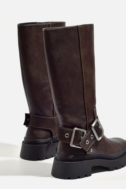 Women’s Mid Calf Buckle Strap Boots