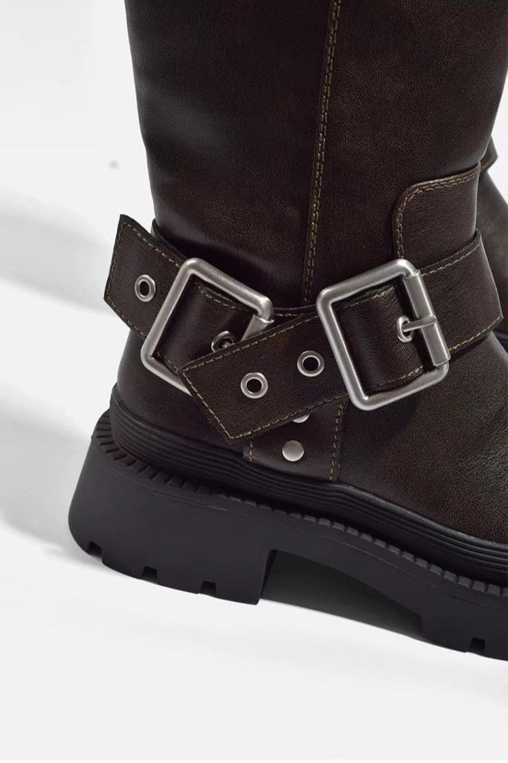 Women’s Mid Calf Buckle Strap Boots