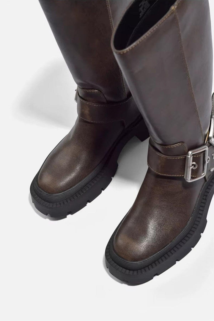 Women’s Mid Calf Buckle Strap Boots