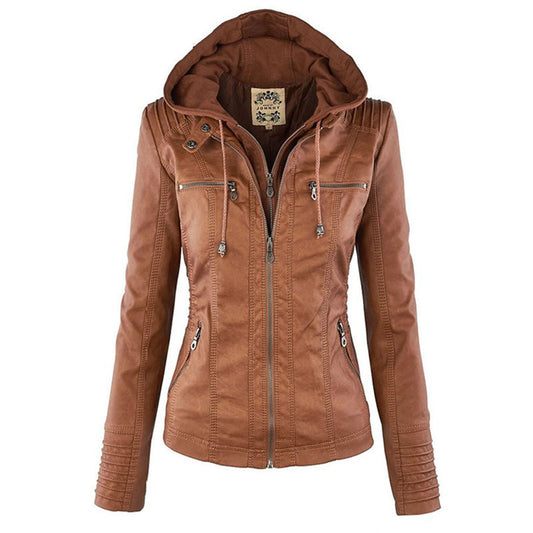 Women’s Hooded Zip-Up Casual Biker Jacket
