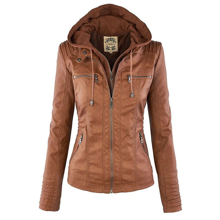 Women’s Hooded Zip-Up Casual Biker Jacket