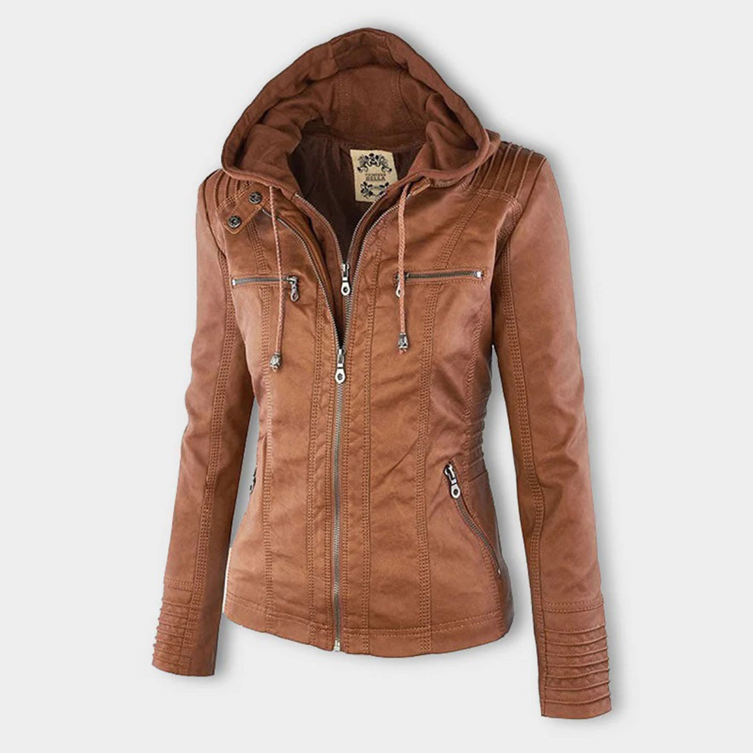 Women’s Hooded Zip-Up Casual Biker Jacket