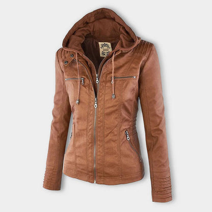 Women’s Hooded Zip-Up Casual Biker Jacket
