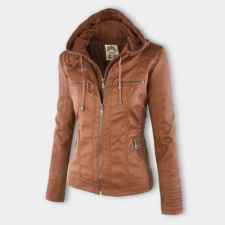 Women’s Hooded Zip-Up Casual Biker Jacket