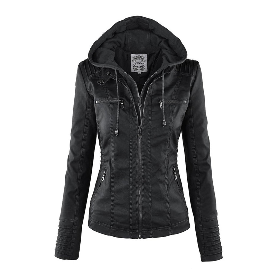 Women’s Hooded Zip-Up Casual Biker Jacket