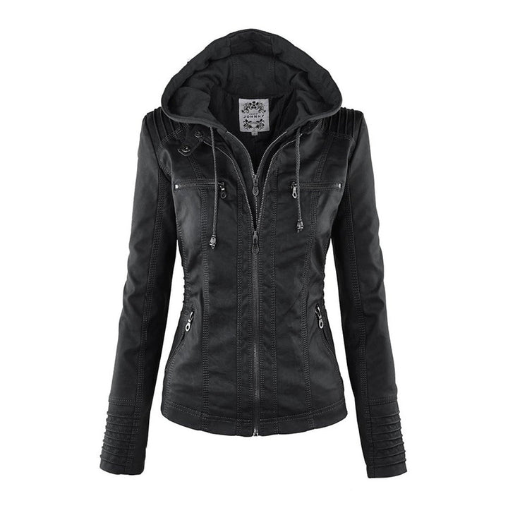 Women’s Hooded Zip-Up Casual Biker Jacket