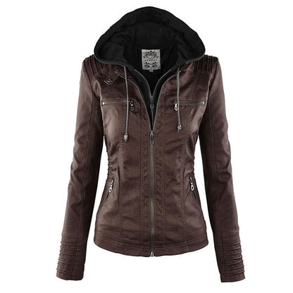Women’s Hooded Zip-Up Casual Biker Jacket