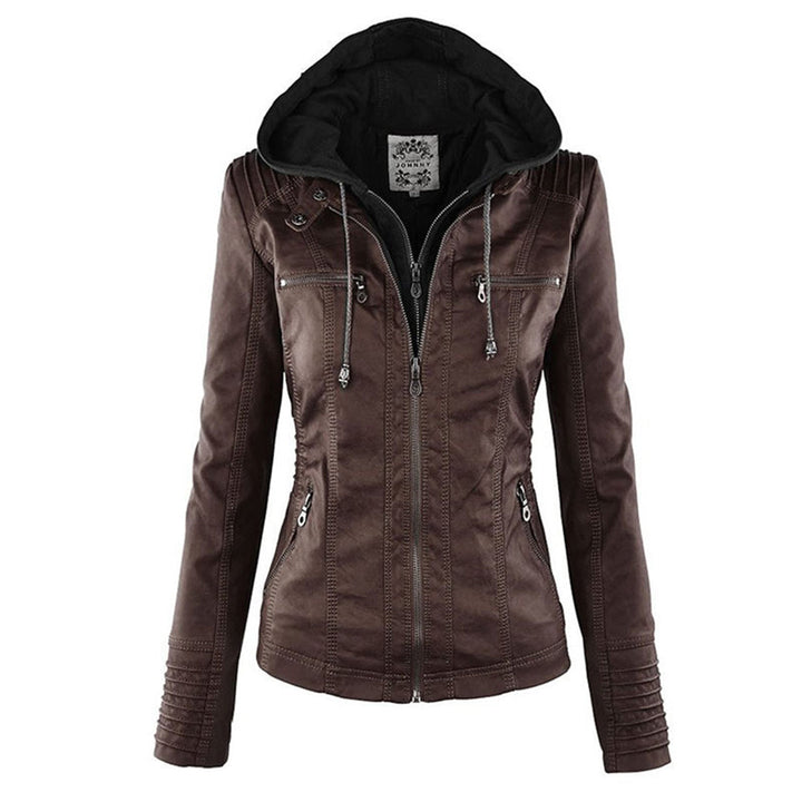 Women’s Hooded Zip-Up Casual Biker Jacket