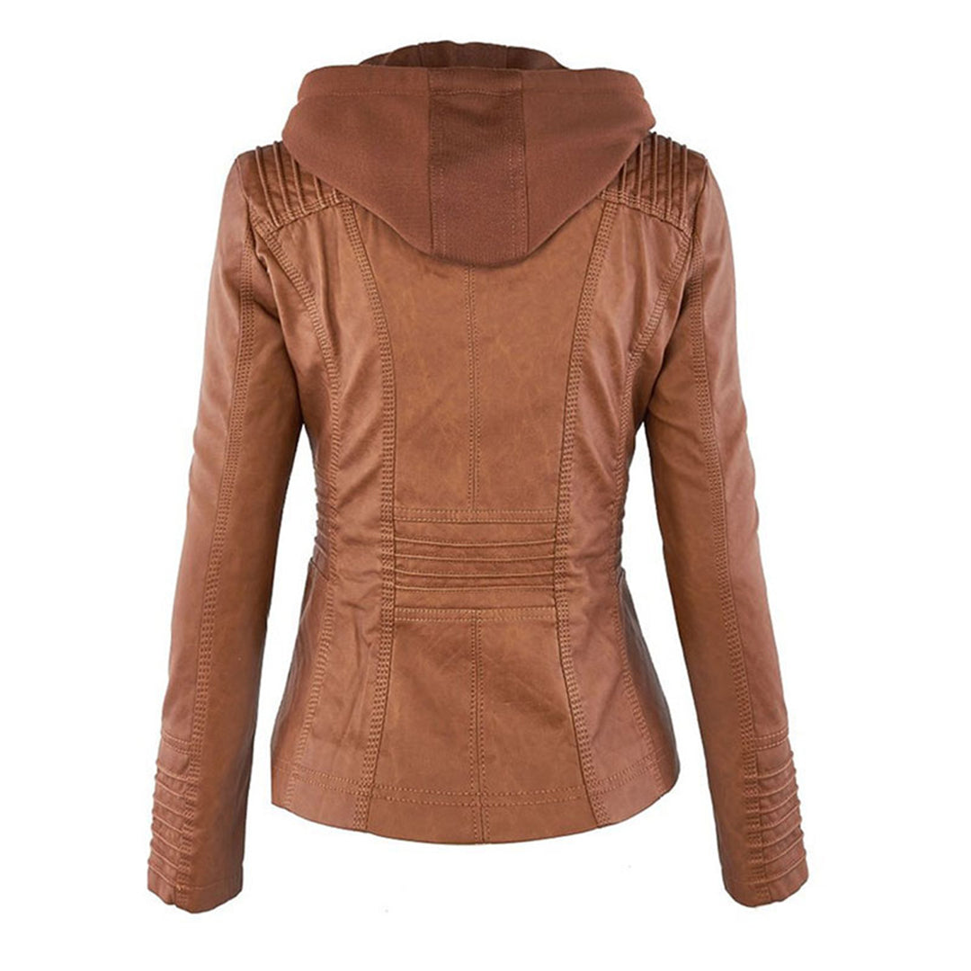 Women’s Hooded Zip-Up Casual Biker Jacket
