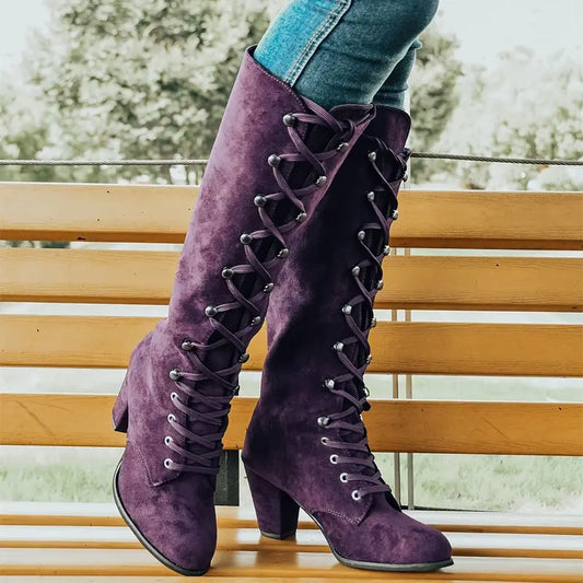 Women’s Lace-Up Block Heel Long Boots