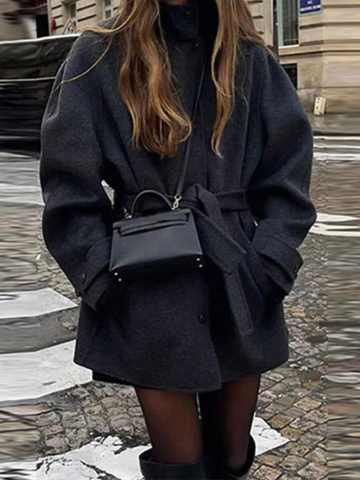 Women’s Winter Belted Stand Collar Short Coat