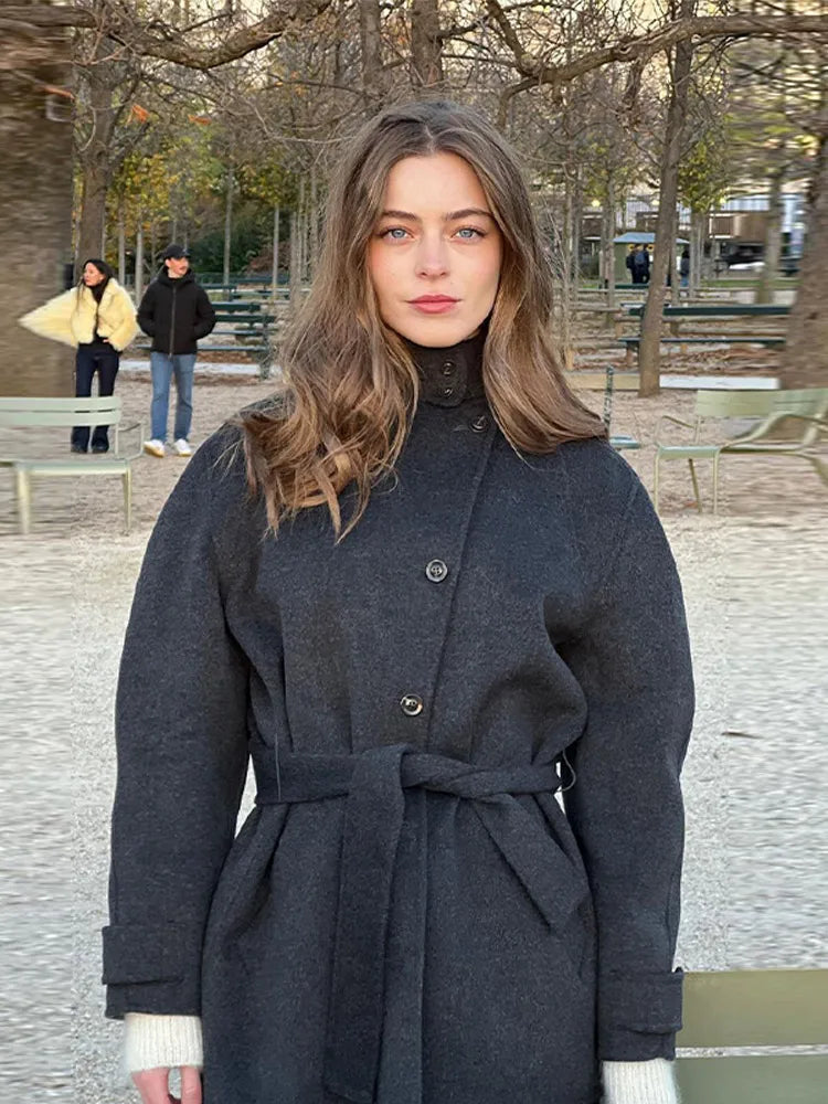 Women’s Winter Belted Stand Collar Short Coat