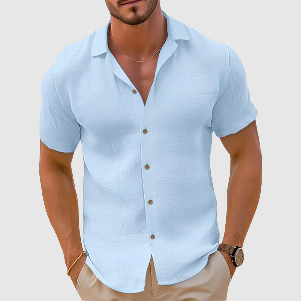 Men’s Spring Linen Short-Sleeve Button Shirt