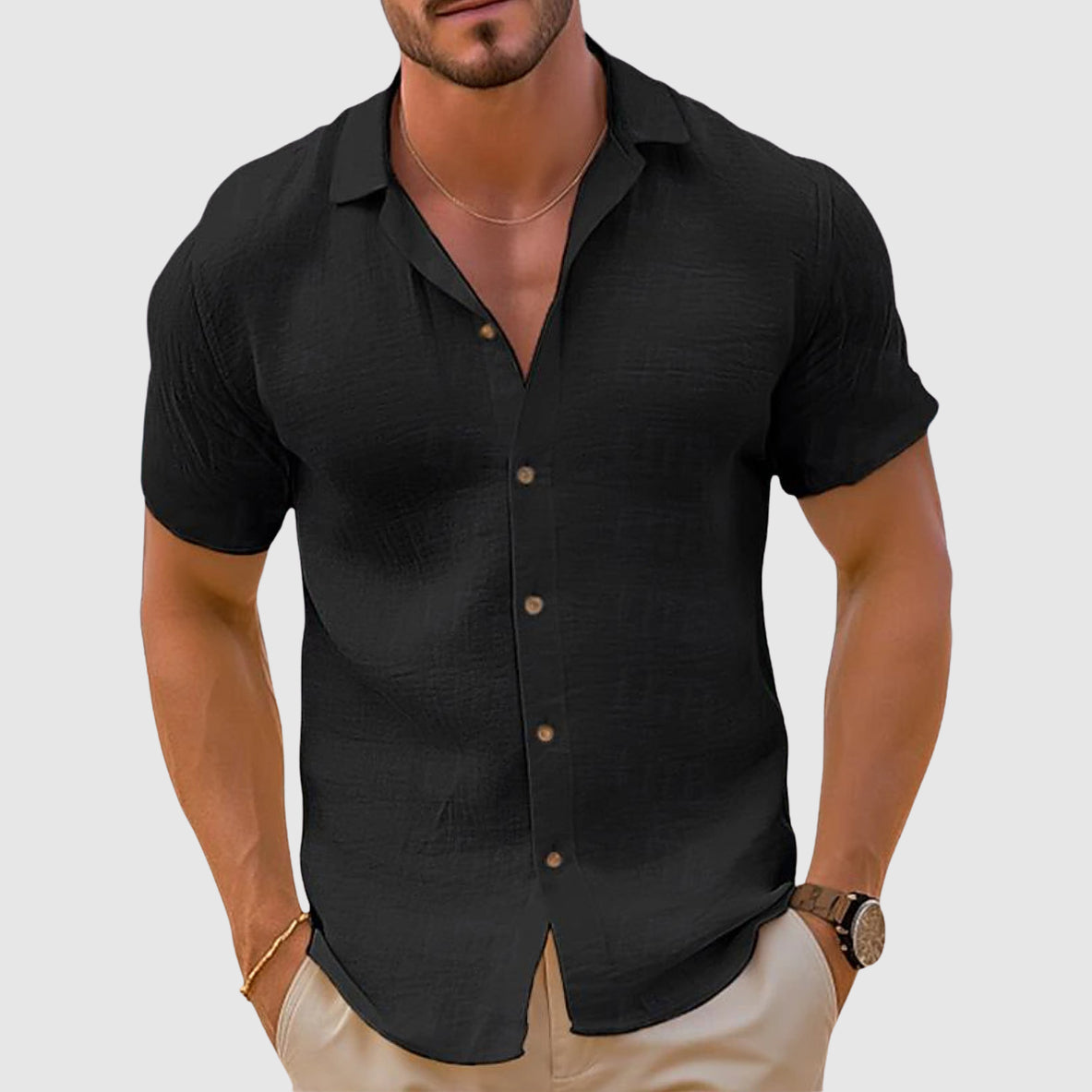 Men’s Spring Linen Short-Sleeve Button Shirt