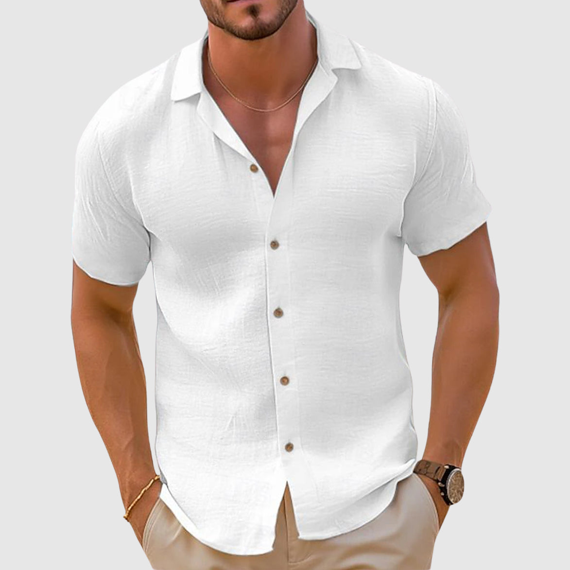 Men’s Spring Linen Short-Sleeve Button Shirt