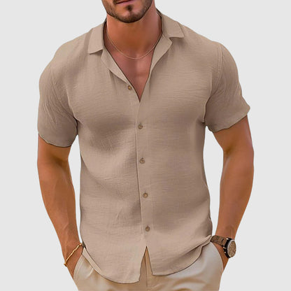 Men’s Spring Linen Short-Sleeve Button Shirt
