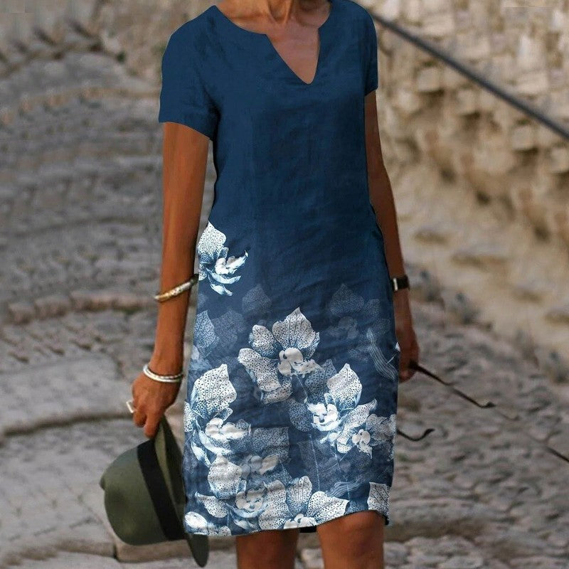 Vestido floral con cuello en V para mujer