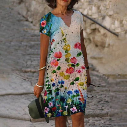 Vestido floral con cuello en V para mujer