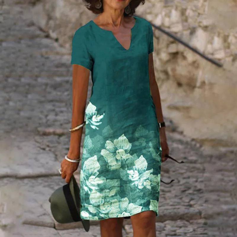 Vestido floral con cuello en V para mujer