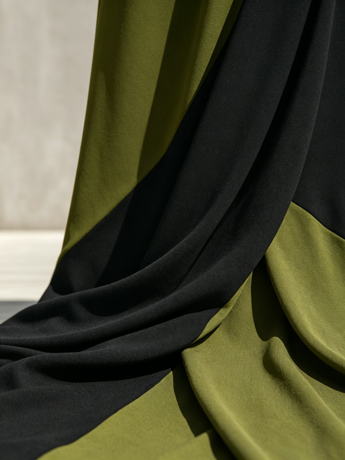 Women's Black & Olive Green Color-Block Jersey Maxi Dress With High Neck & Waist Ruched Detail, Elegant Bodycon Evening Dress
