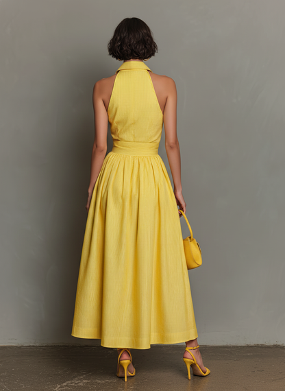 Women's Minimalist Striped Lapel Sleeveless Maxi Dress