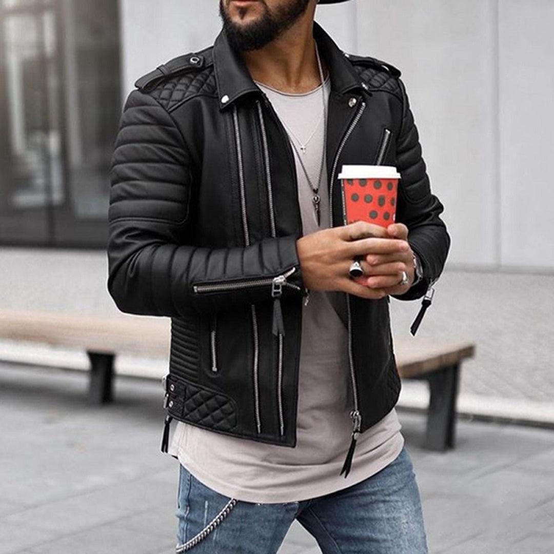 Chaqueta de motorista elegante para hombre con cremallera