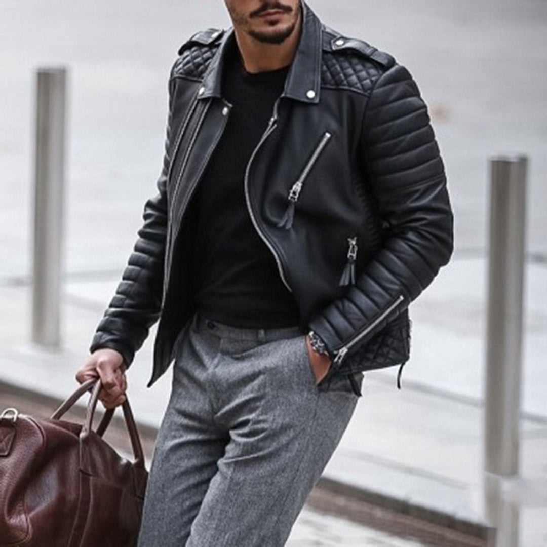 Chaqueta de motorista elegante para hombre con cremallera