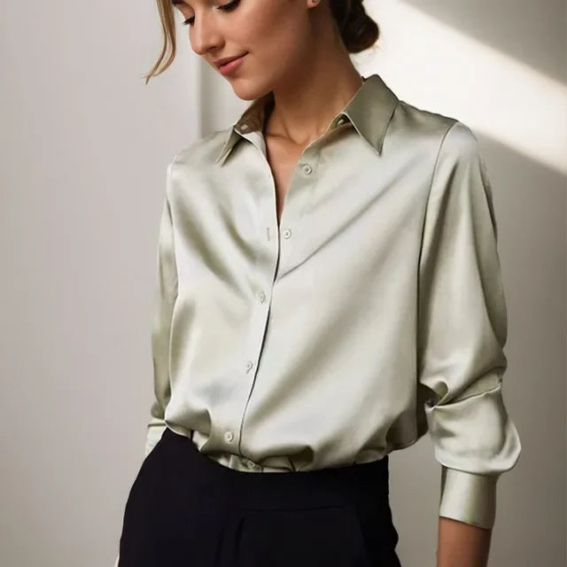 Women’s Long Sleeve Button Down Satin Blouses