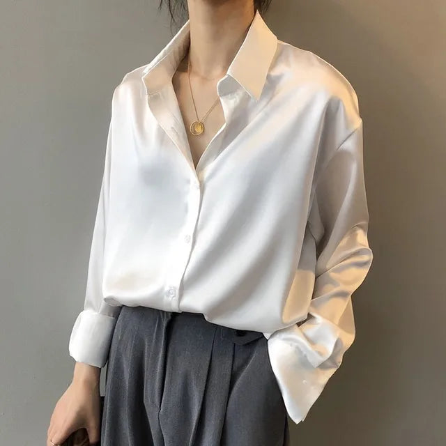 Women’s Long Sleeve Button Down Satin Blouses