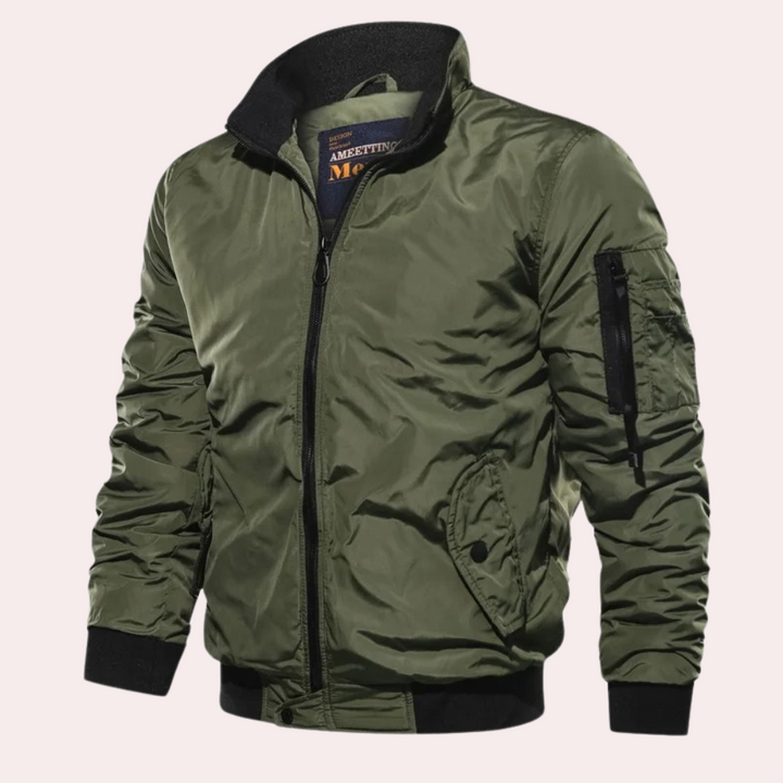 Classic Bomber Style Jacket With Zipper For Men