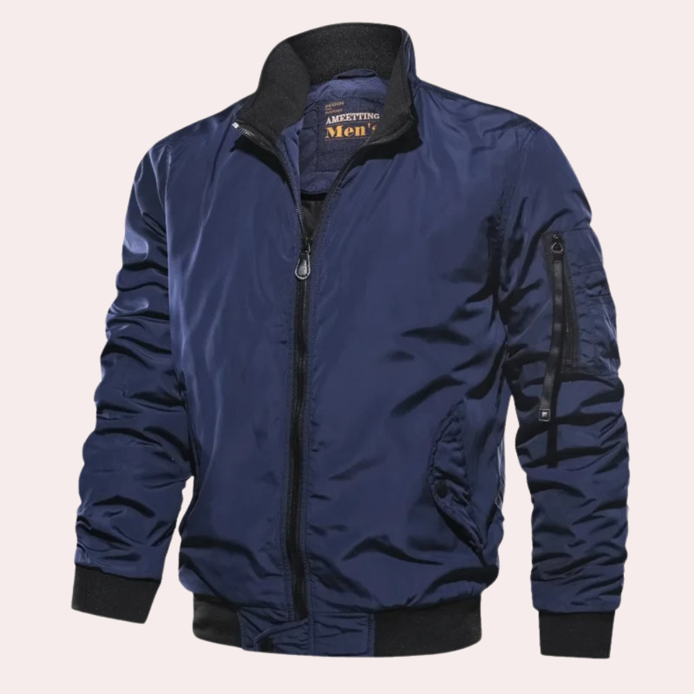 Classic Bomber Style Jacket With Zipper For Men