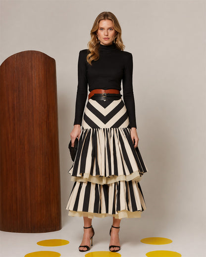 Formline | Elegant Pleated Tiered Midi Skirt