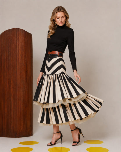 Formline | Elegant Pleated Tiered Midi Skirt