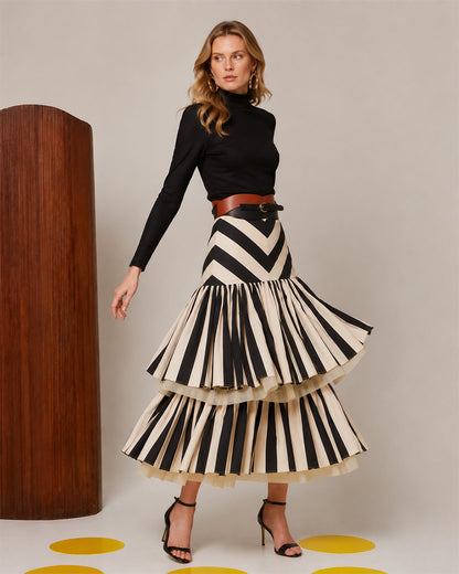 Formline | Elegant Pleated Tiered Midi Skirt