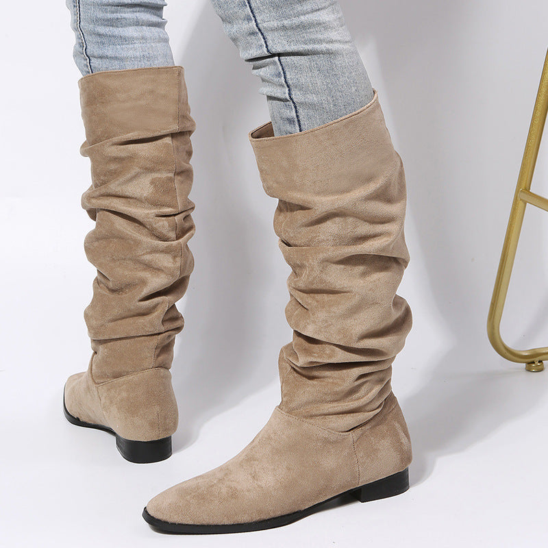 Botas holgadas a la altura de la rodilla con tacón de bloque para mujer