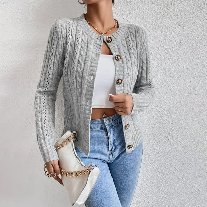 Warm Cable Knit Cardigan with Buttons for Women