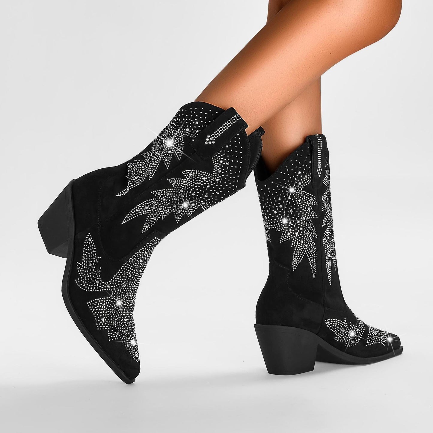Women’s Trendy Western Boots with Rhinestone Detail