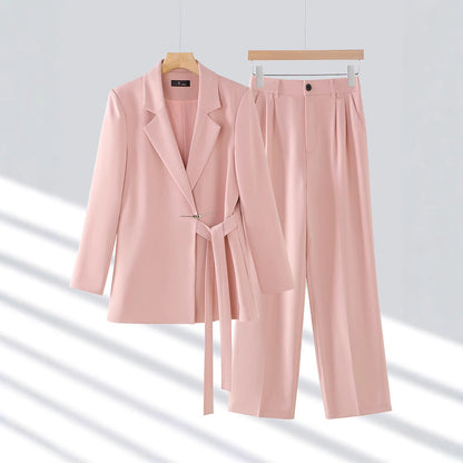 Elegant Belted Blazer Suit Set