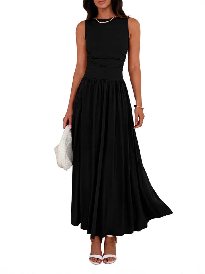 Chic Sleeveless Ruched High-Waisted Maxi Dress