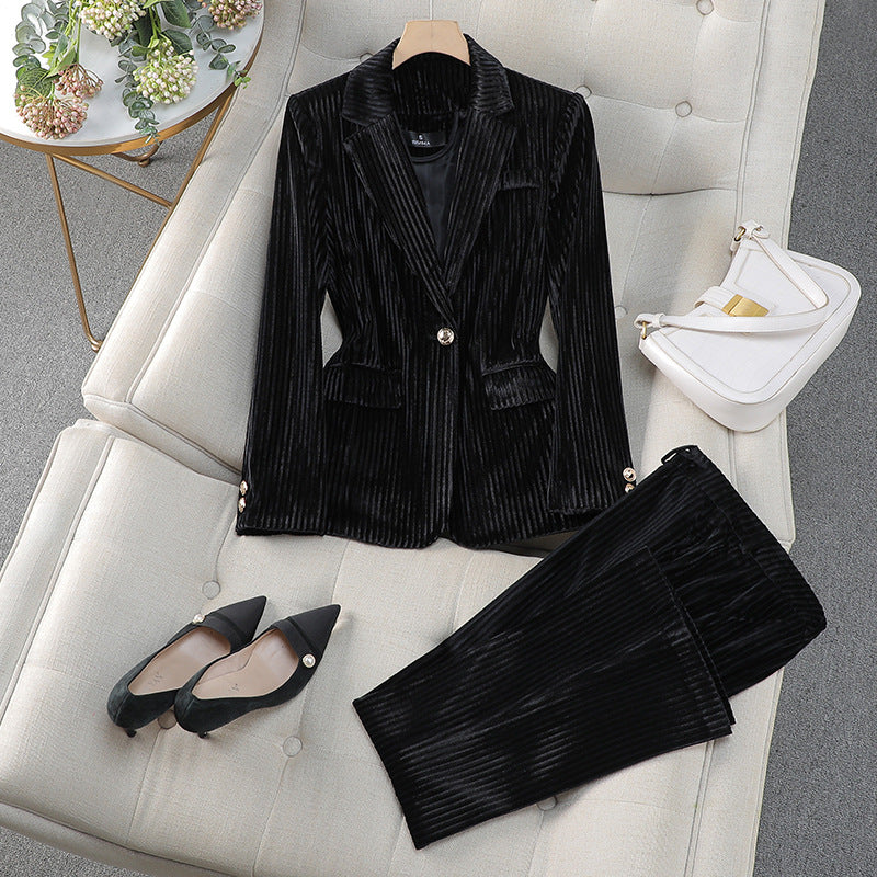 Women’s Casual Tailored Suit Set with Long Blazer