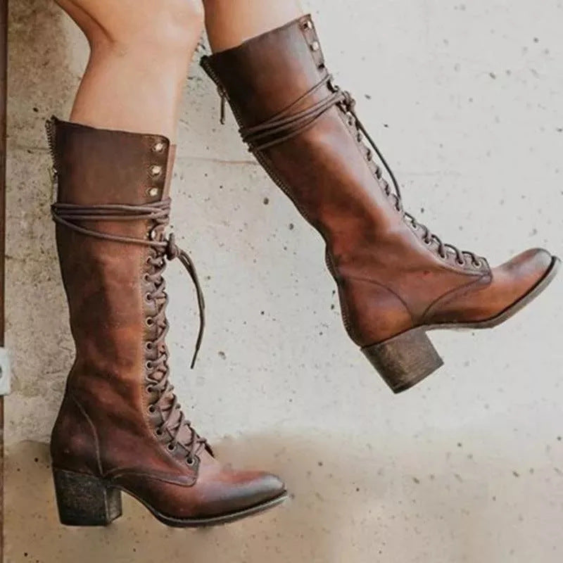 Women’s Vintage Lace-Up High Heel Boots