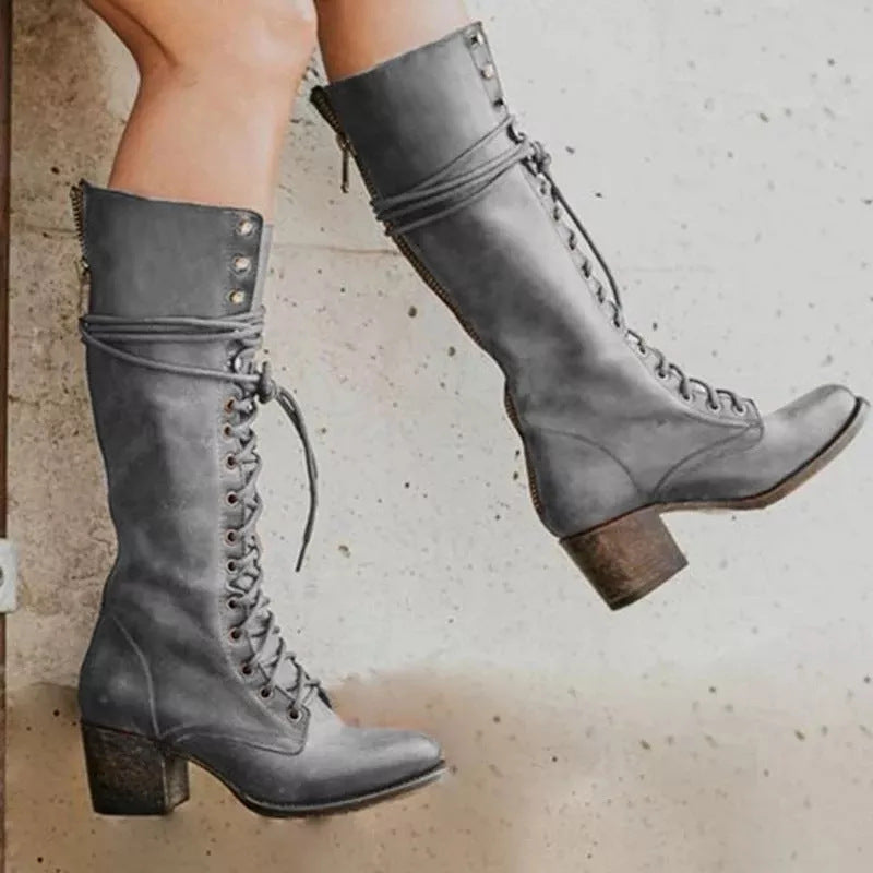 Women’s Vintage Lace-Up High Heel Boots