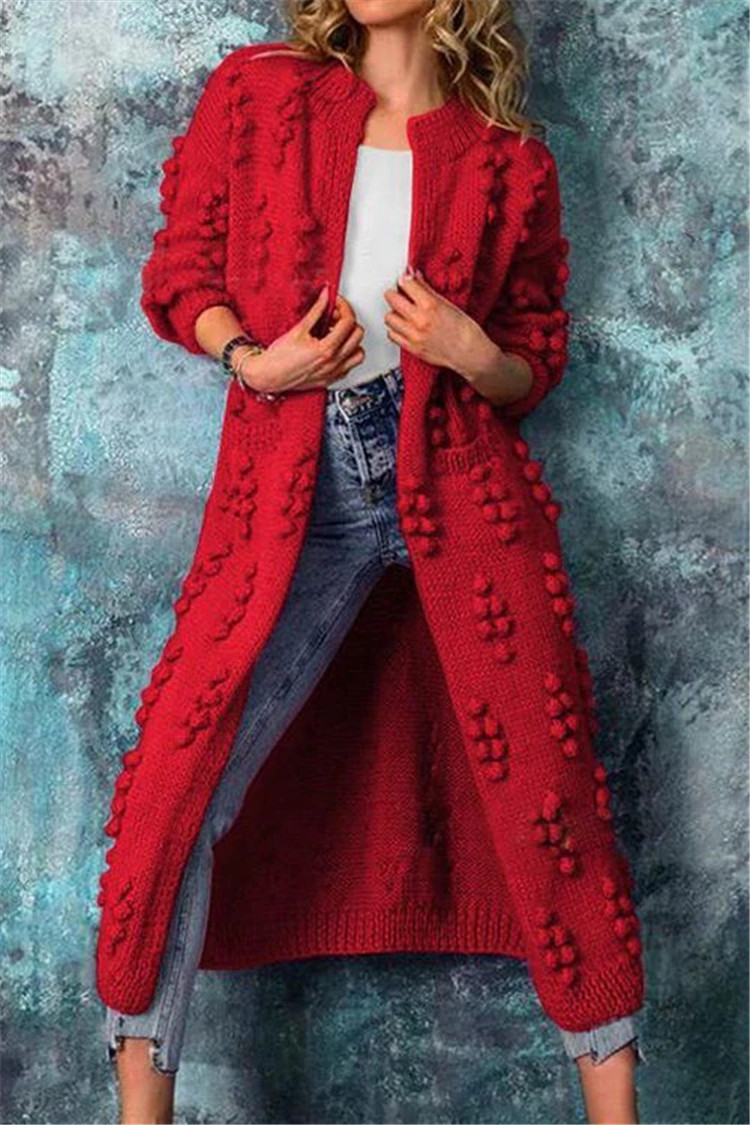 Women’s Long Knit Open Front Textured Cardigan