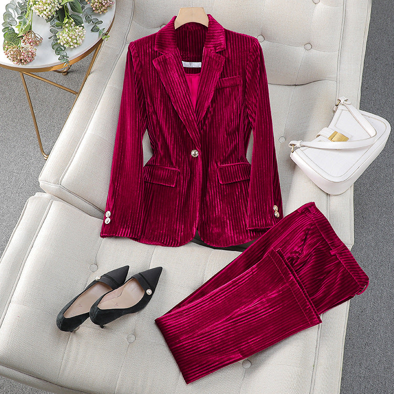 Women’s Casual Tailored Suit Set with Long Blazer