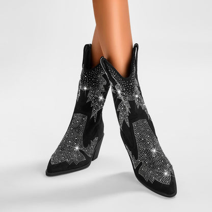 Women’s Trendy Western Boots with Rhinestone Detail
